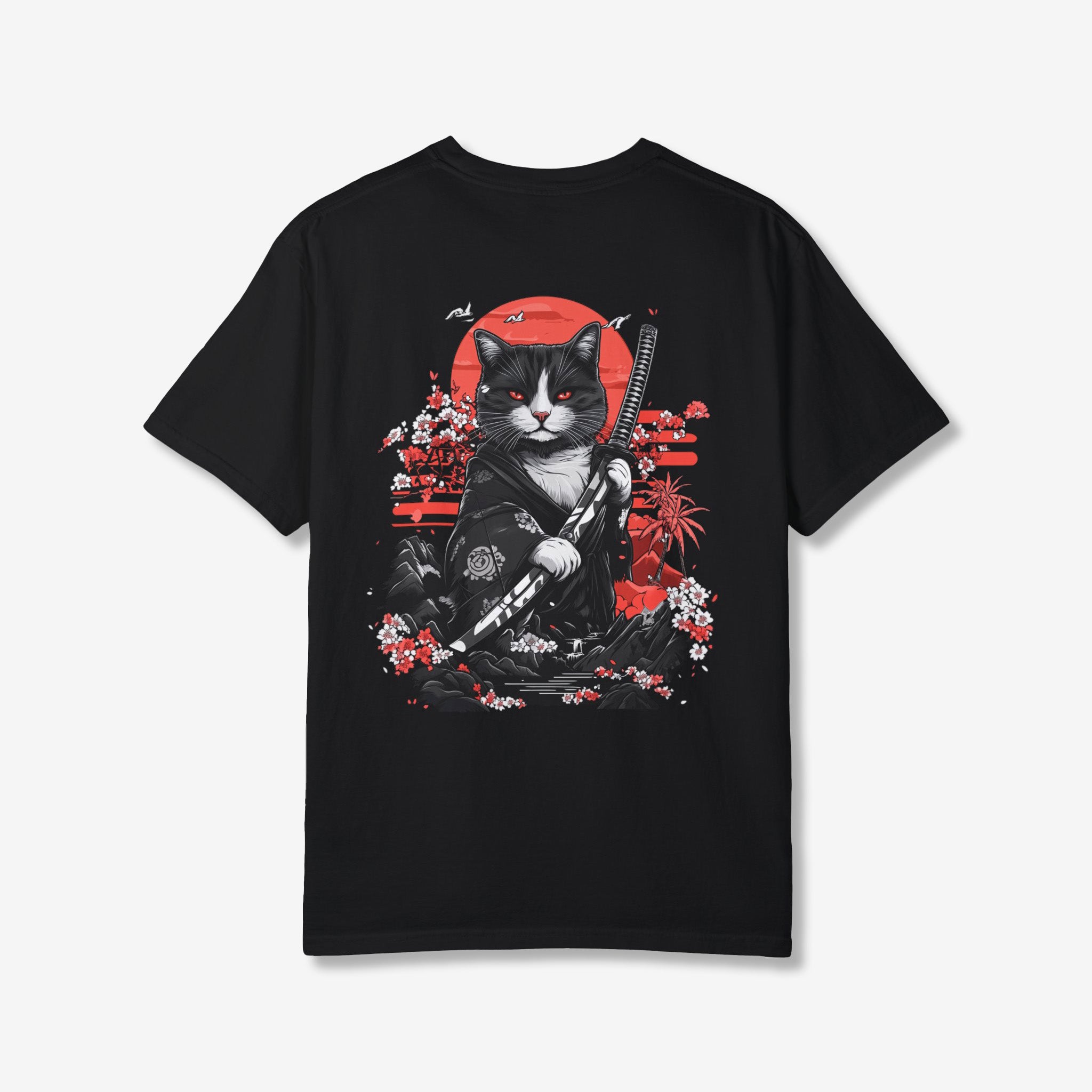 Samurai Cat Back T-Shirt | Japanese Graphic Tees – InkForm Apparel