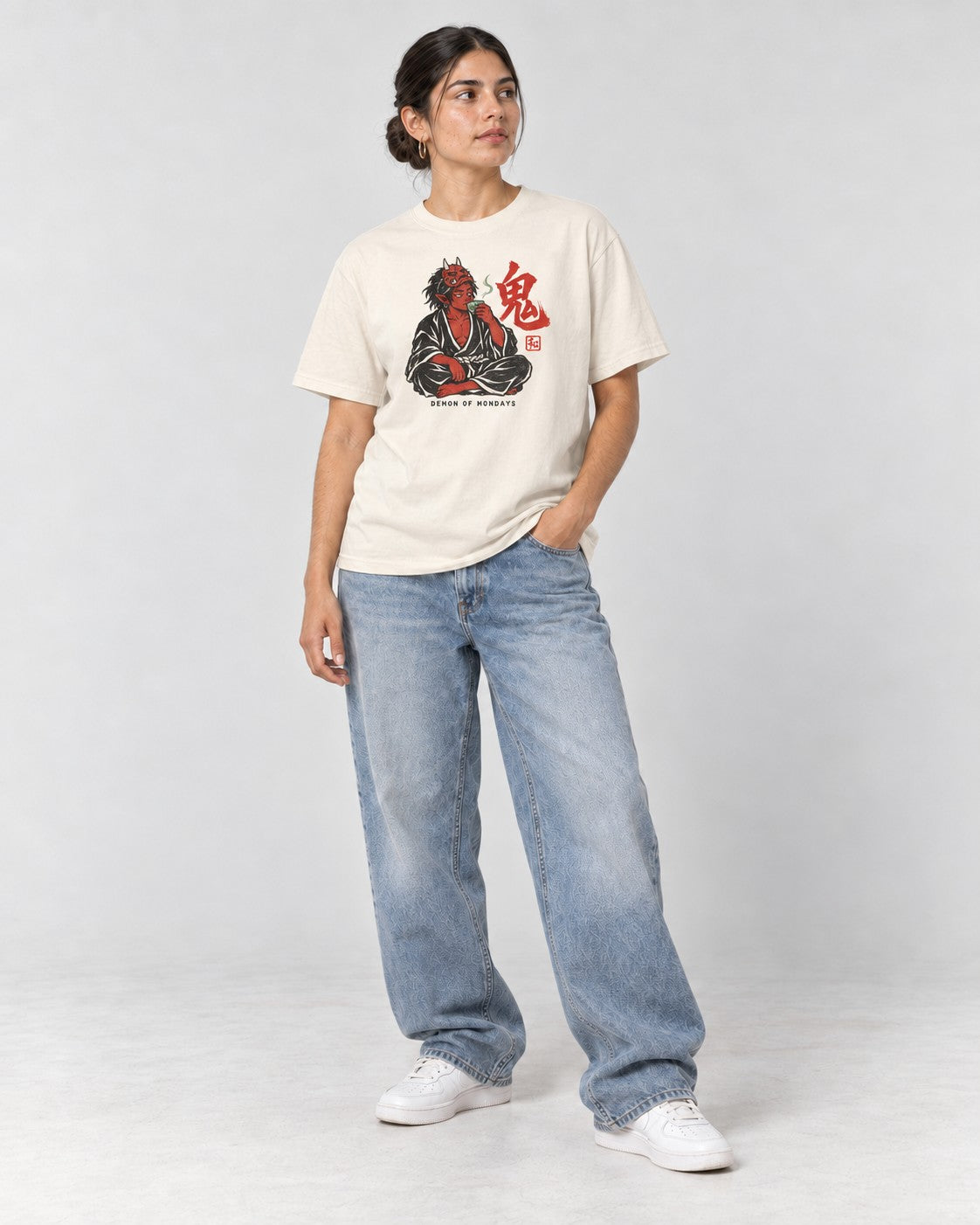 Demon of Mondays Oni T-Shirt in Ivory, full body