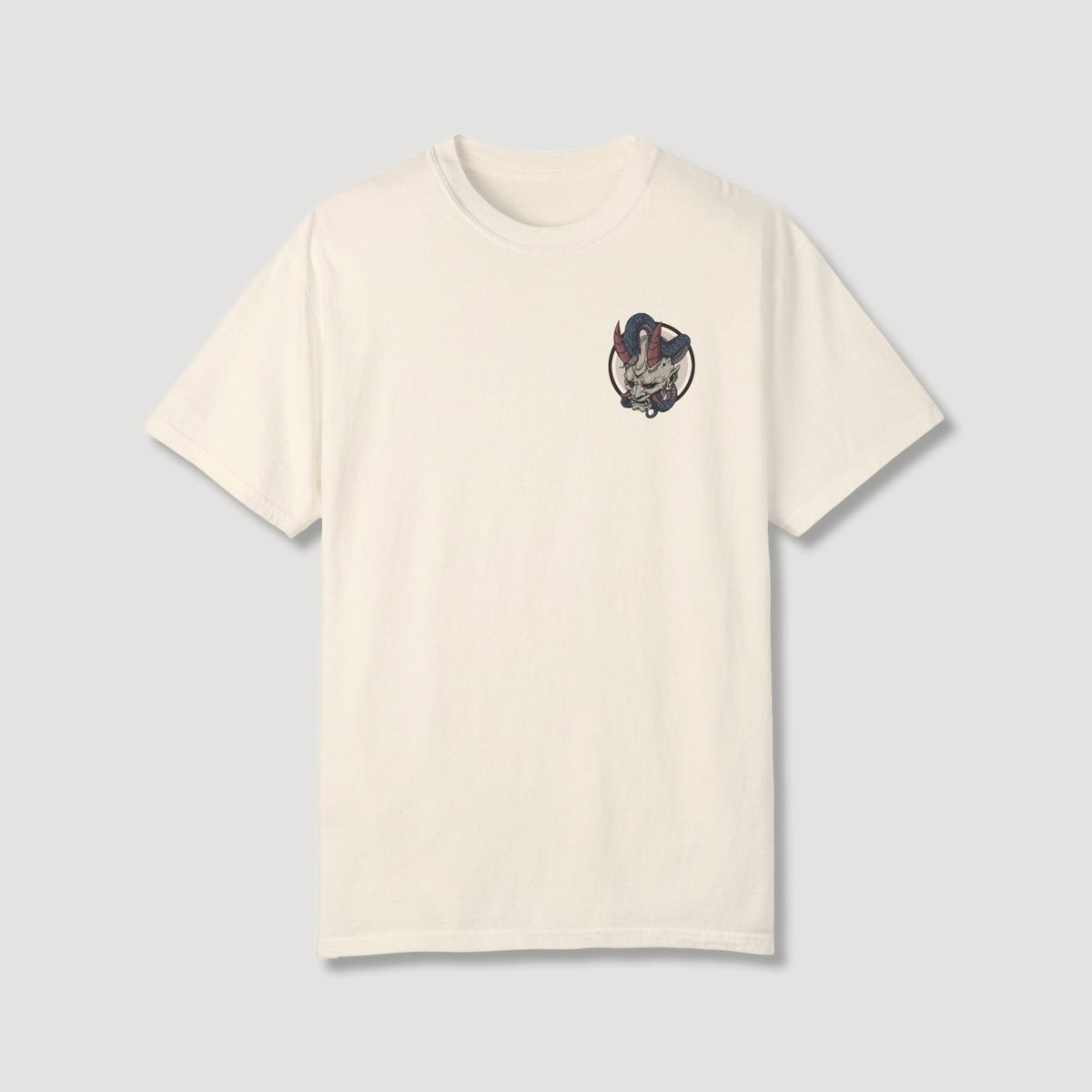 White Oni Mask with Snake Back T-Shirt