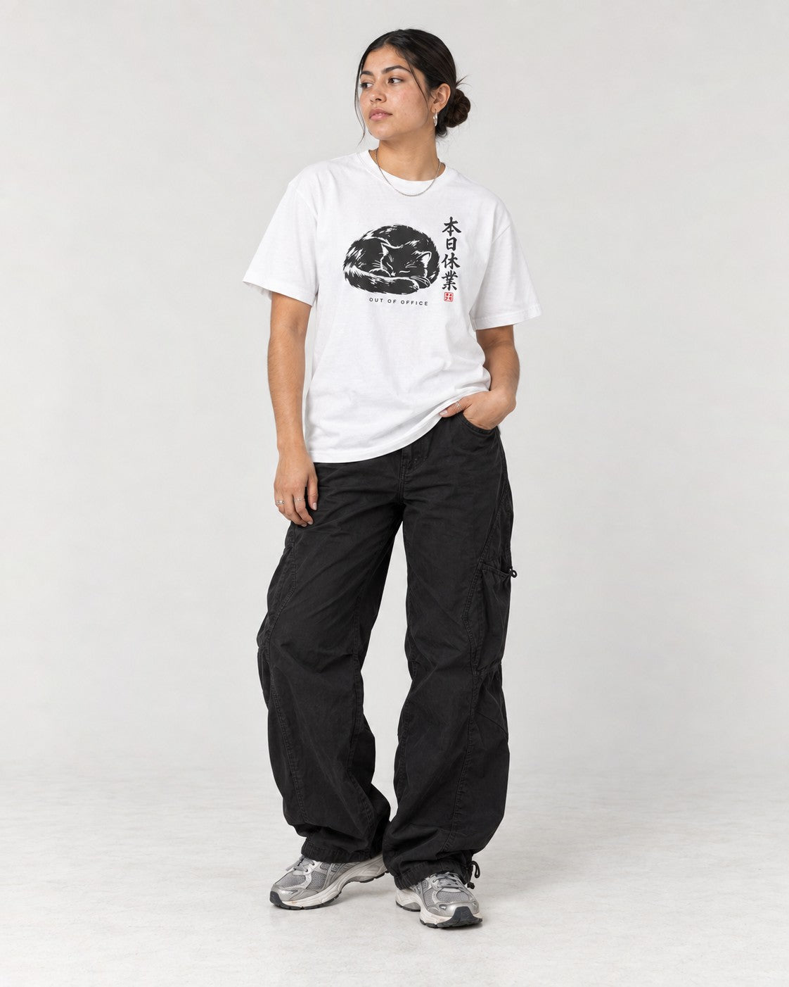 Out of Office Cat T-Shirt in White, full body