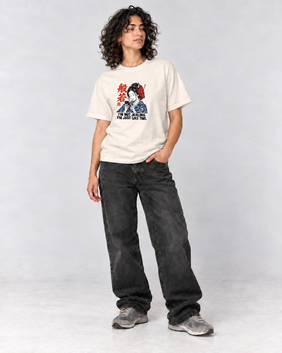 Not Jealous Hannya Mask T-Shirt in Ivory, full body
