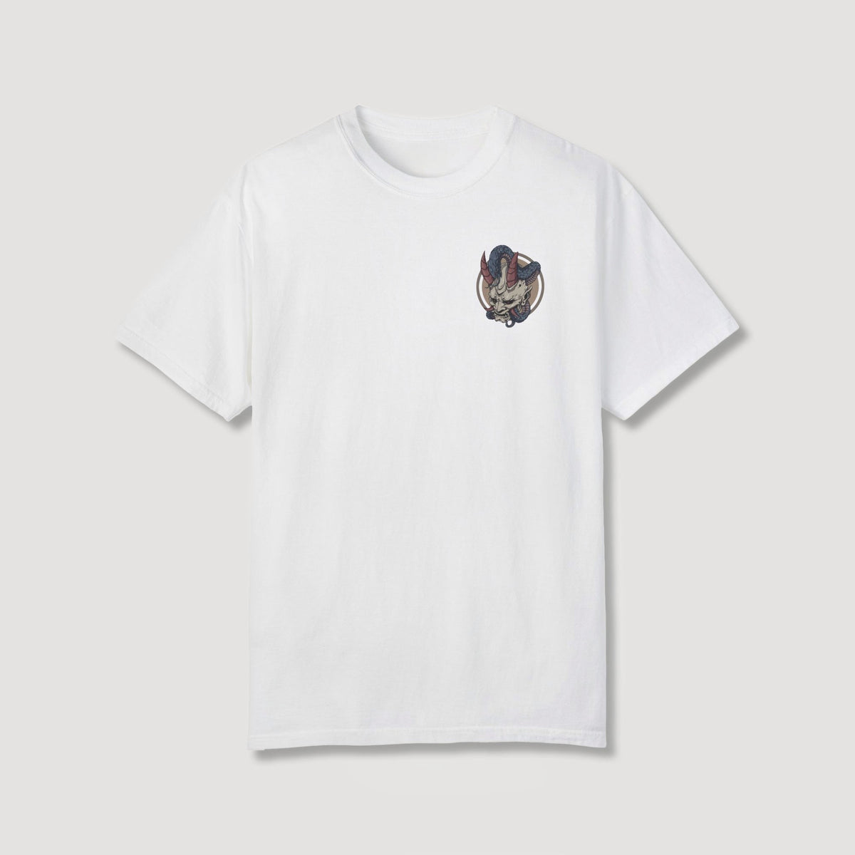 White Oni Mask with Snake Back T-Shirt
