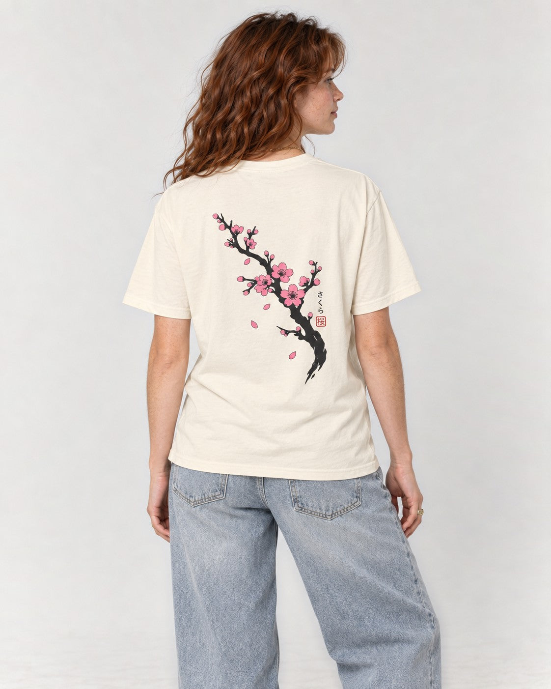 Sakura Branch Back T-Shirt in Ivory, back