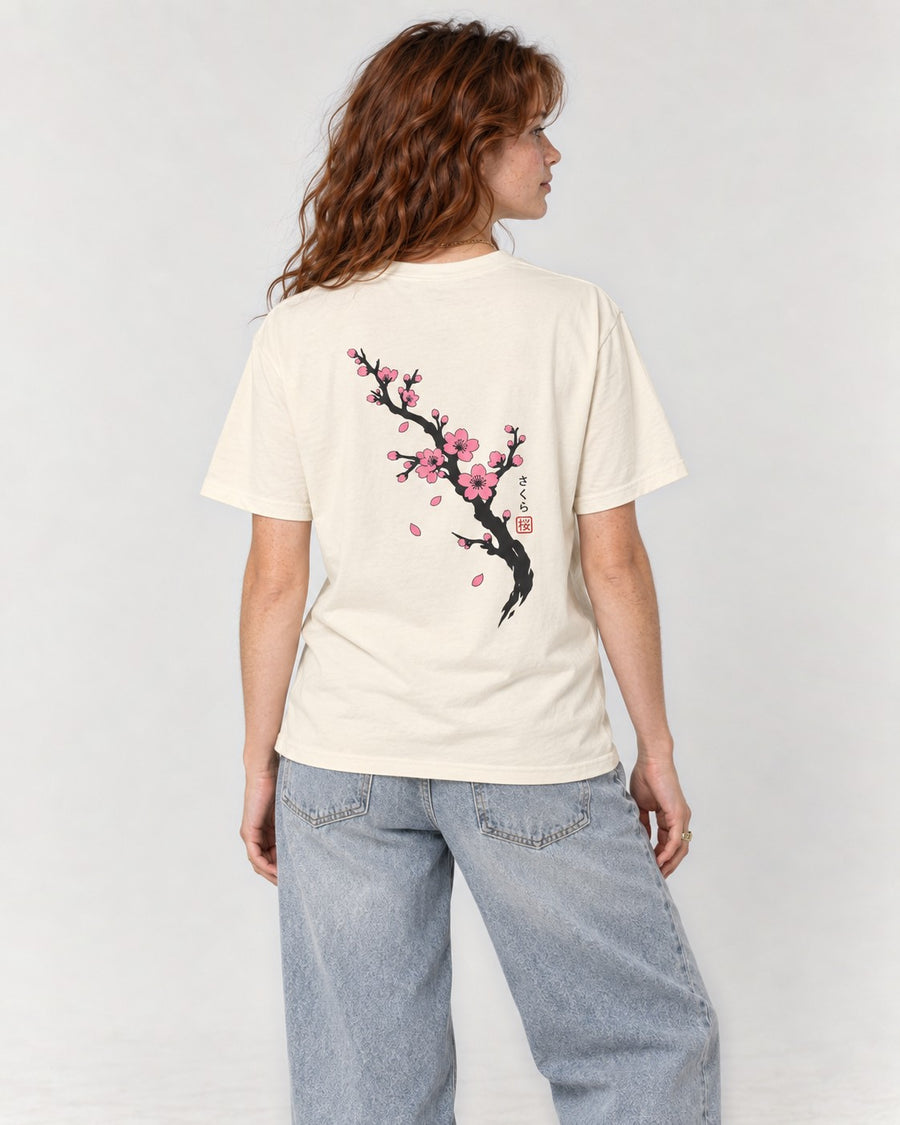 Sakura Branch Back T-Shirt in Ivory, back