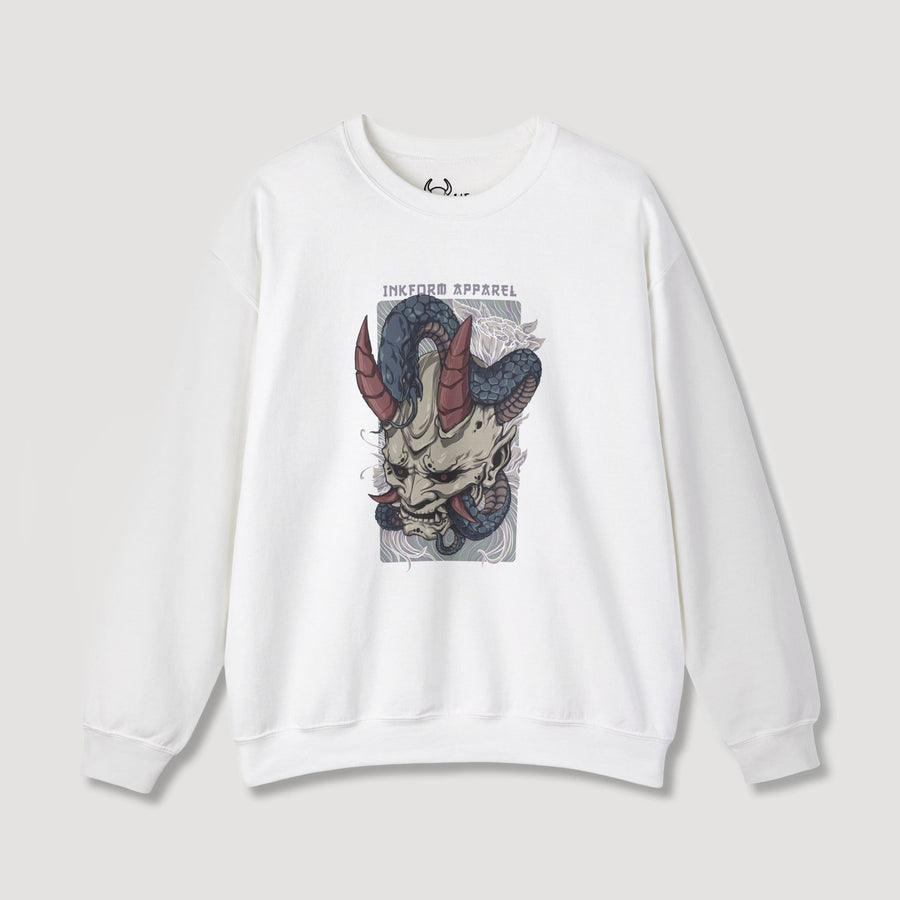 White Oni Mask with Snake Sweatshirt