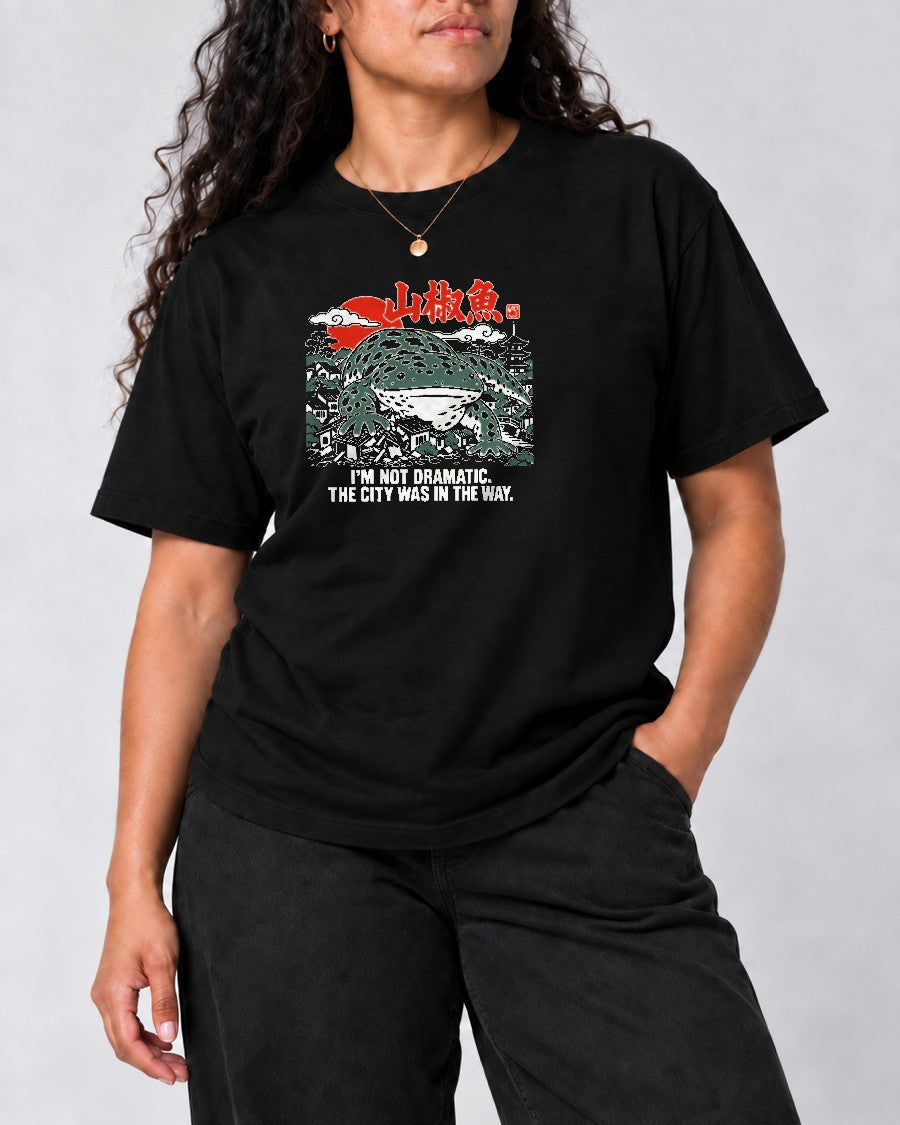 City in the Way Giant Salamander T-Shirt in Black, close-up