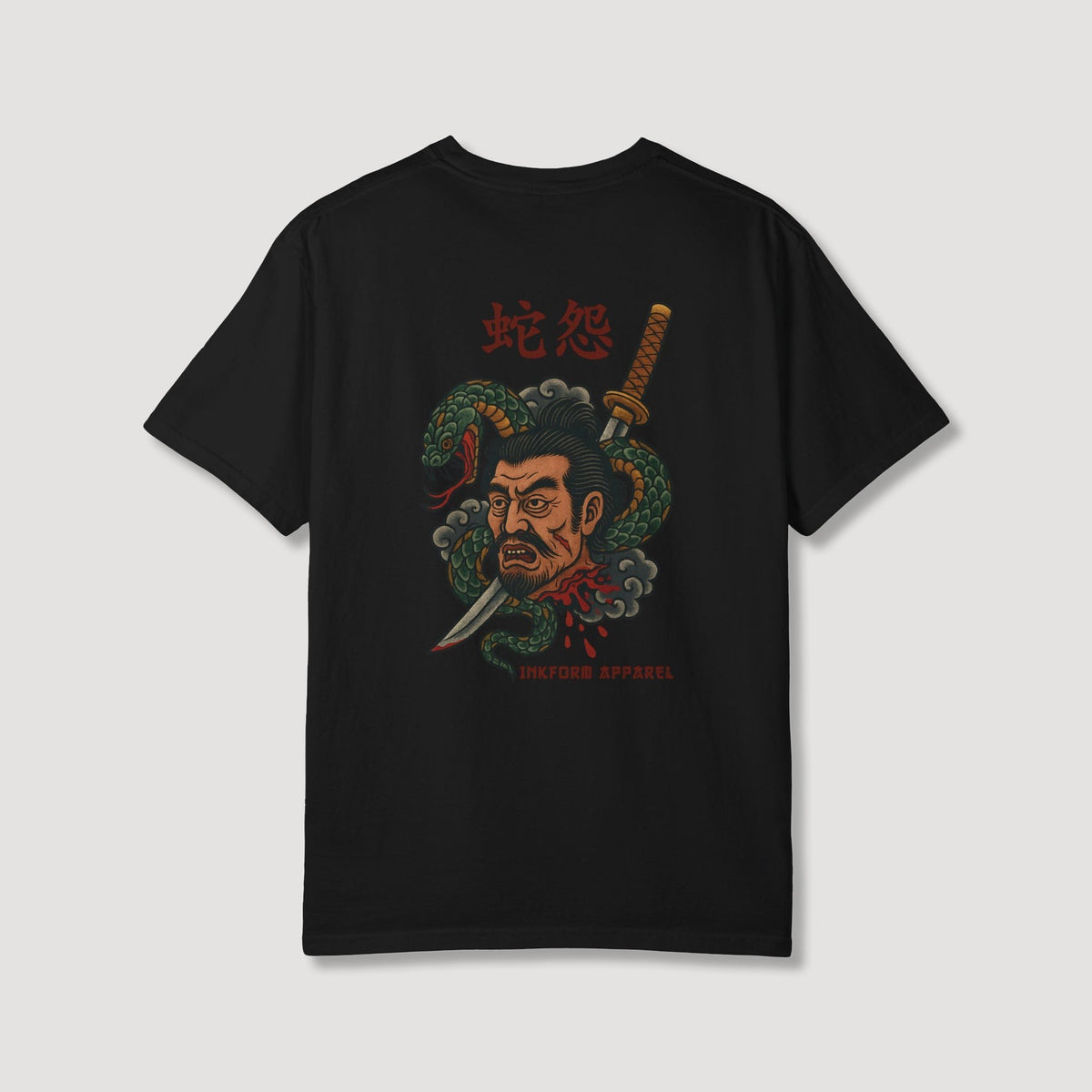 Samurai Head with Snake Back T-Shirt