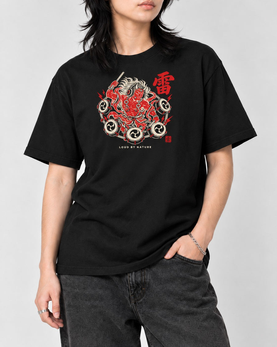 Loud by Nature Raijin T-Shirt in Black, close-up