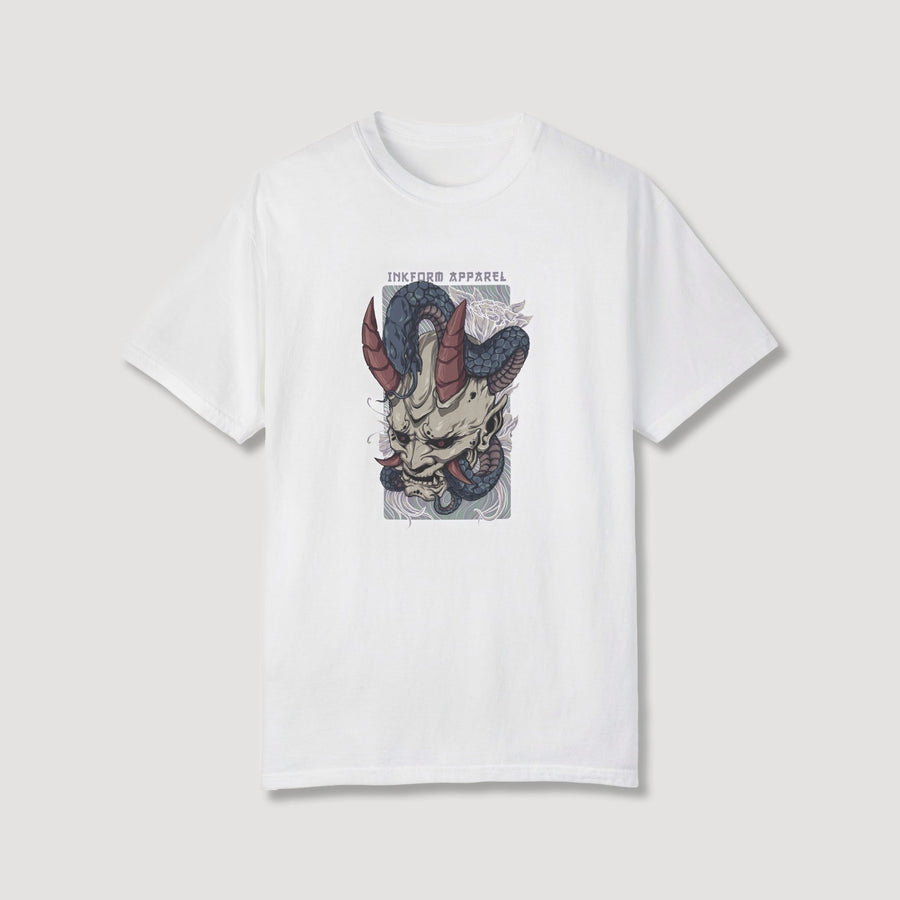 White Oni Mask with Snake T-Shirt