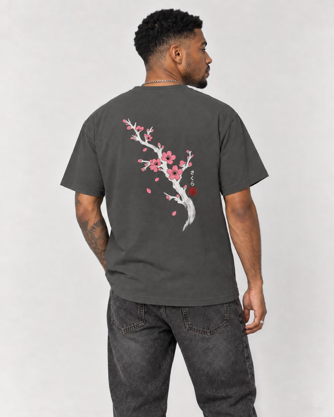 Sakura Branch Back T-Shirt in Pepper, back