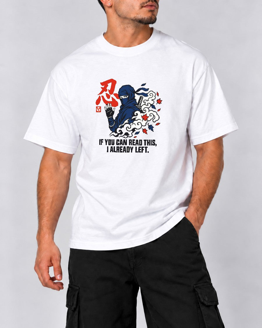 Already Left Ninja T-Shirt in White, close-up