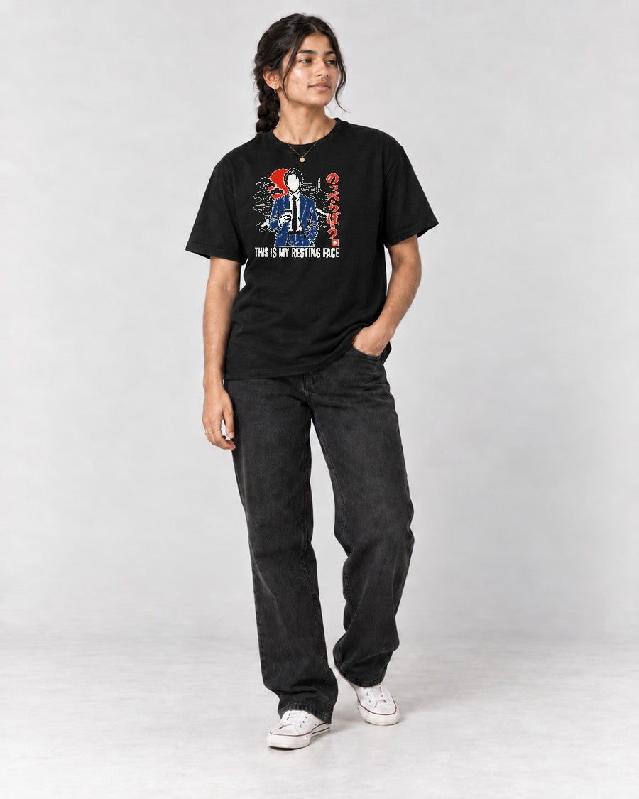 Resting Face Noppera-bo T-Shirt in Black, full body