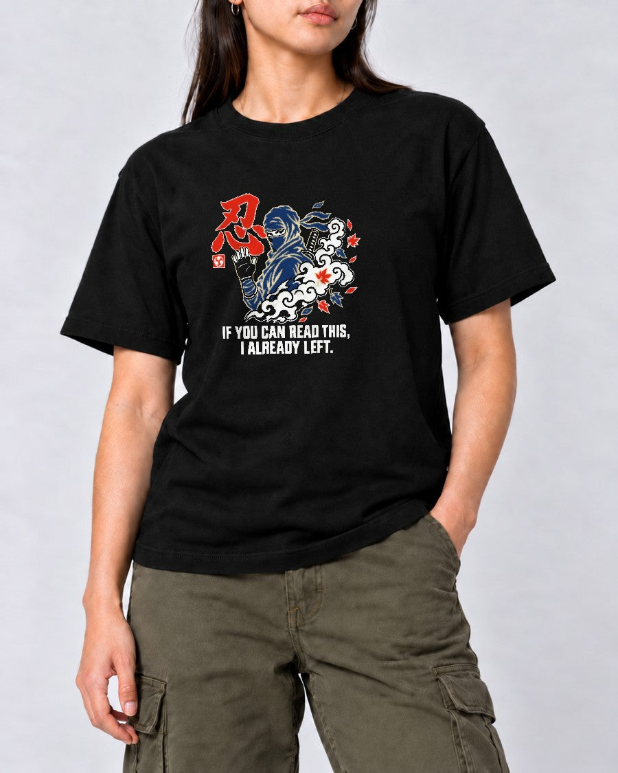 Already Left Ninja T-Shirt in Black, close-up