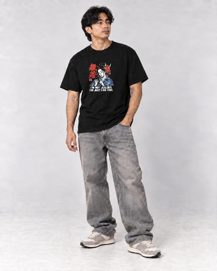 Not Jealous Hannya Mask T-Shirt in Black, full body