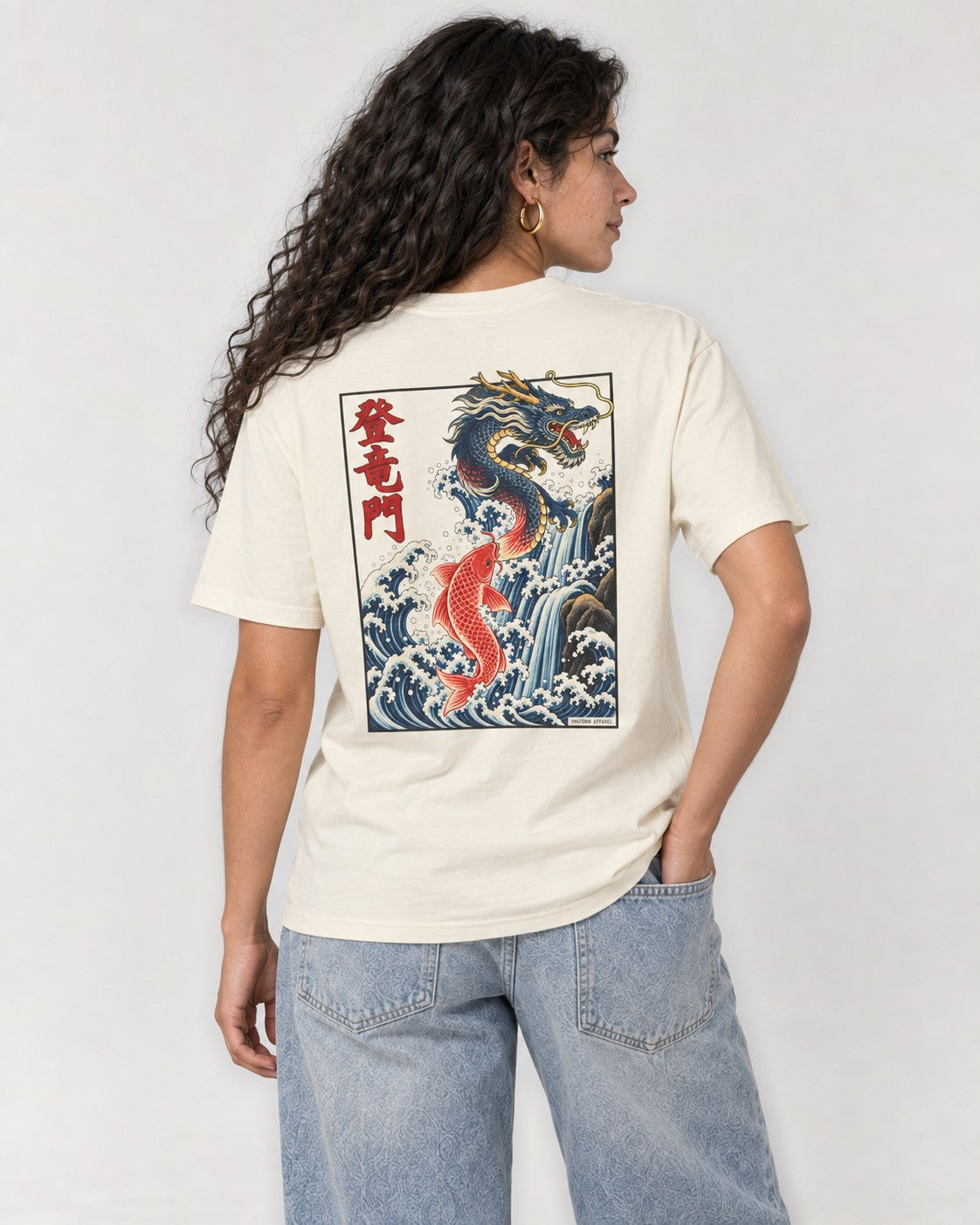 Koi Dragon Gate Back T-Shirt in Ivory, back
