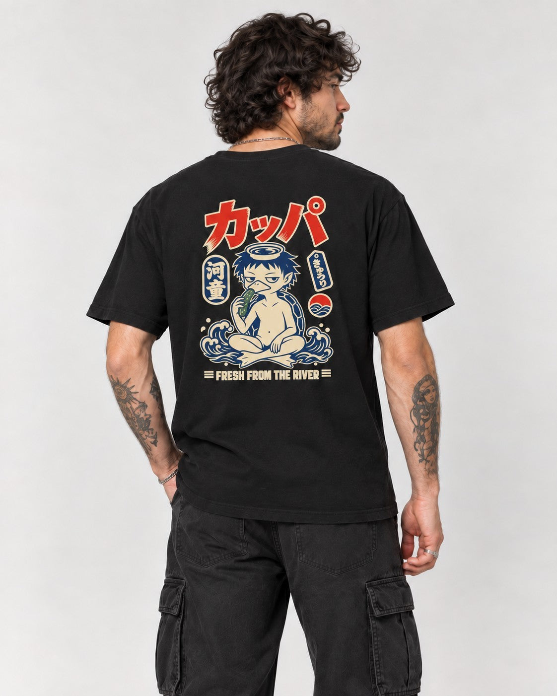 Kappa Yokai Cucumber Back T-Shirt in Black, back