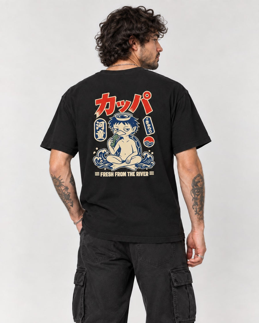 Kappa Yokai Cucumber Back T-Shirt in Black, back
