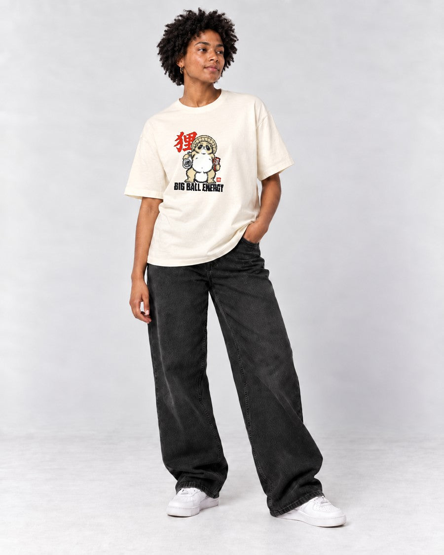 Big Ball Energy Tanuki T-Shirt in Ivory, full body