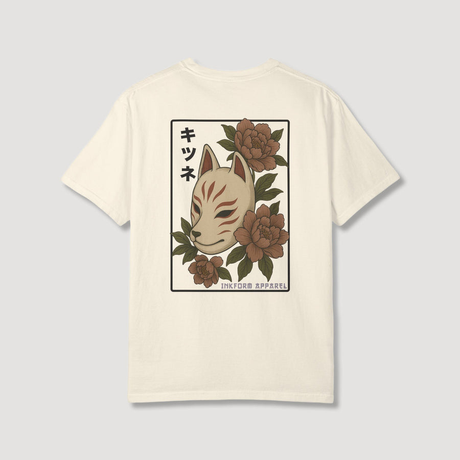 Kitsune Peony Flowers Back T-Shirt