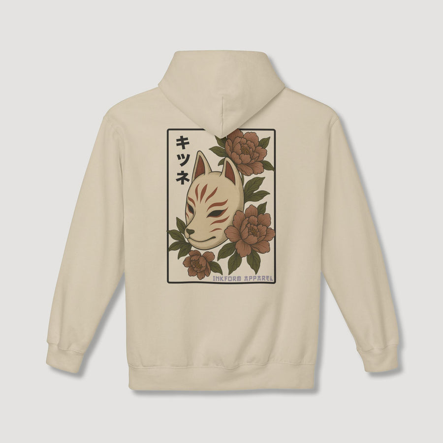 Kitsune Peony Flowers Back Hoodie