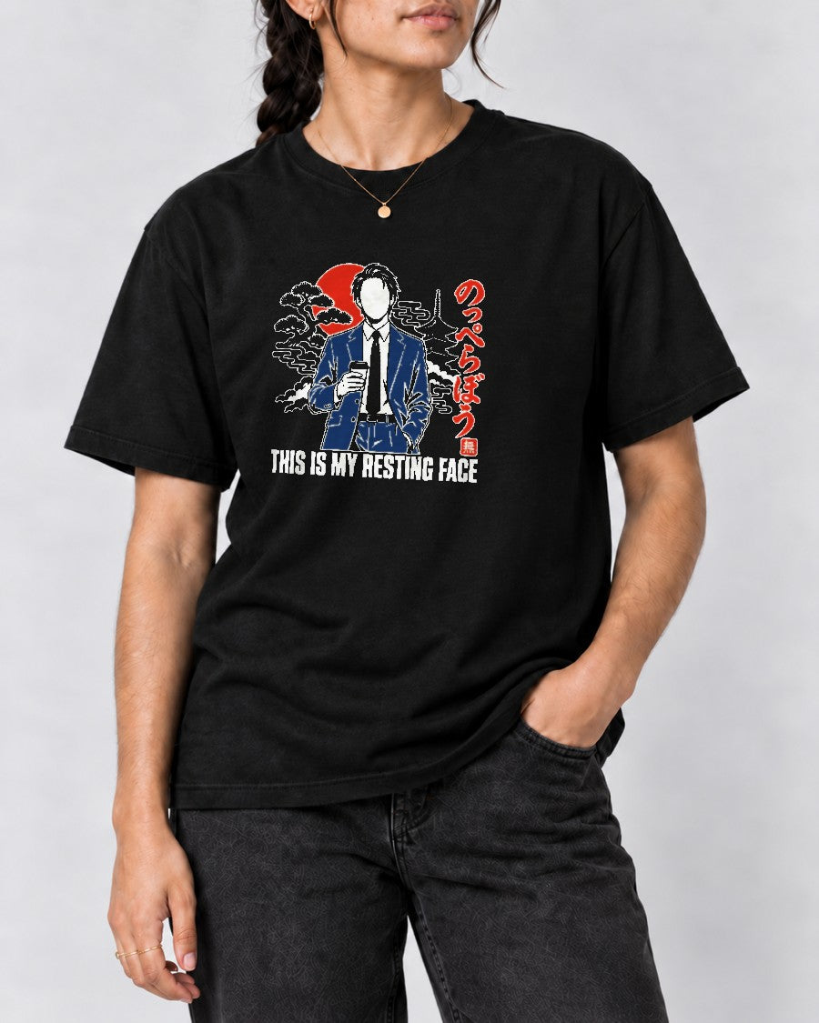 Resting Face Noppera-bo T-Shirt in Black, close-up