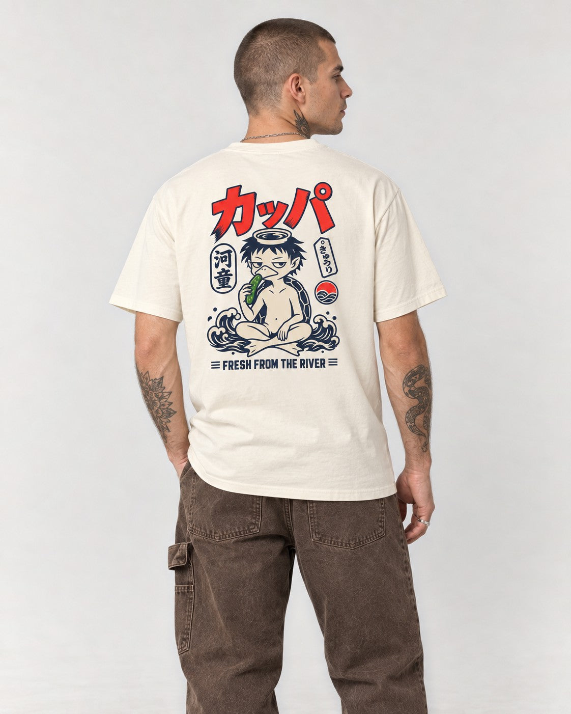 Kappa Yokai Cucumber Back T-Shirt in Ivory, back