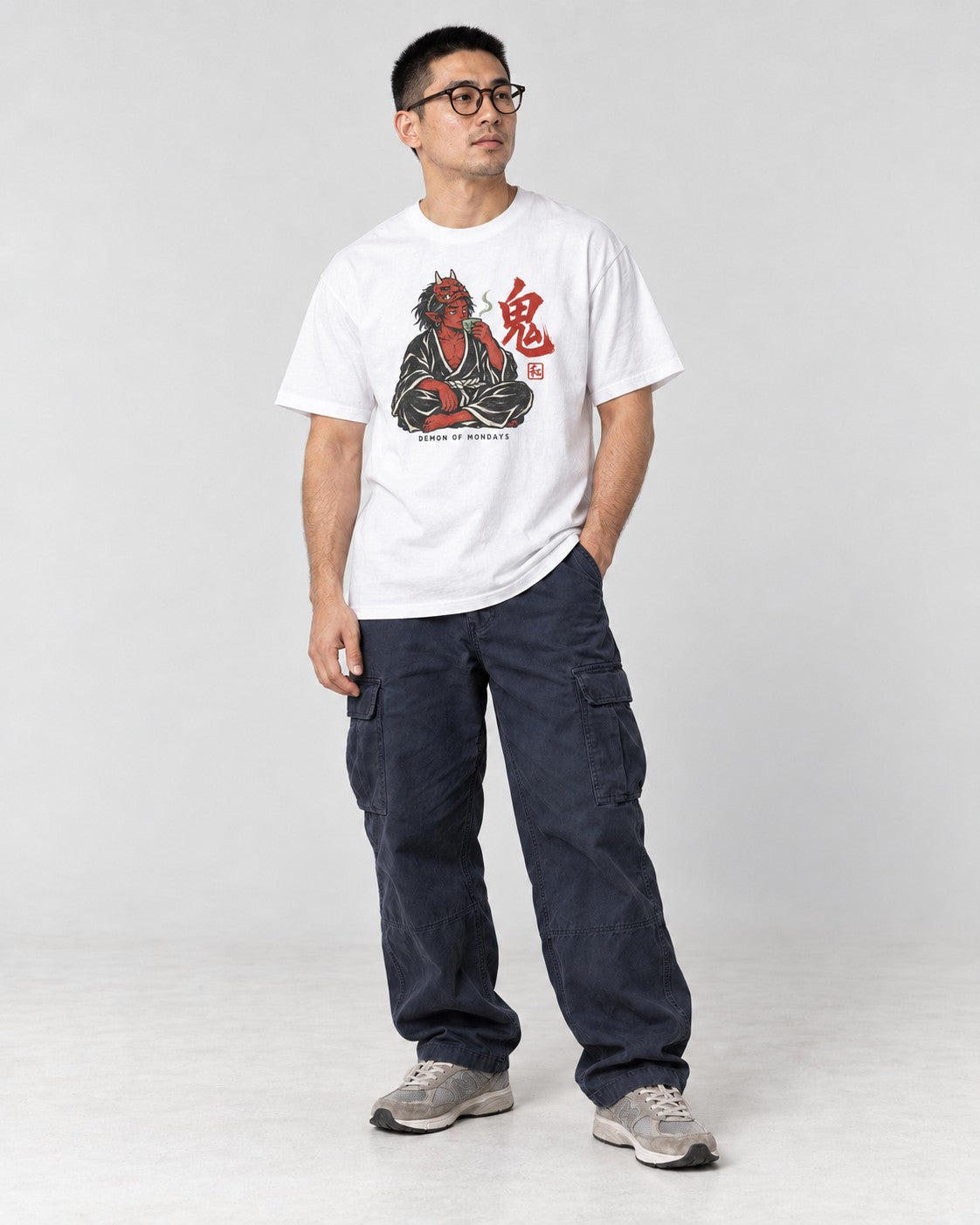Demon of Mondays Oni T-Shirt in White, full body
