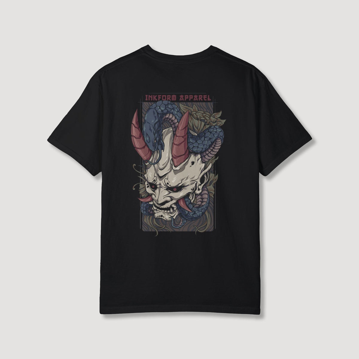 White Oni Mask with Snake Back T-Shirt