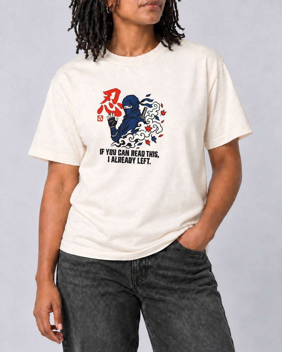 Already Left Ninja T-Shirt in Ivory, close-up