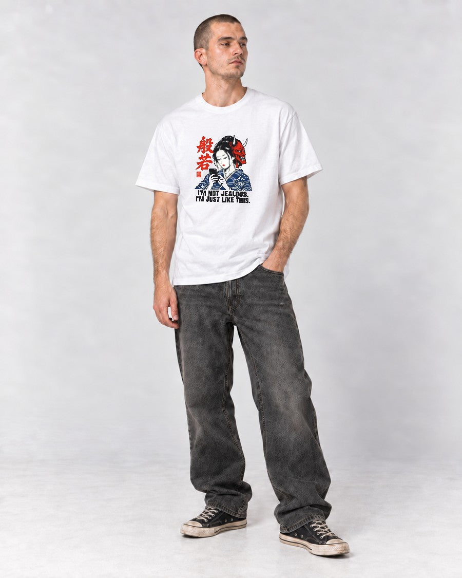 Not Jealous Hannya Mask T-Shirt in White, full body