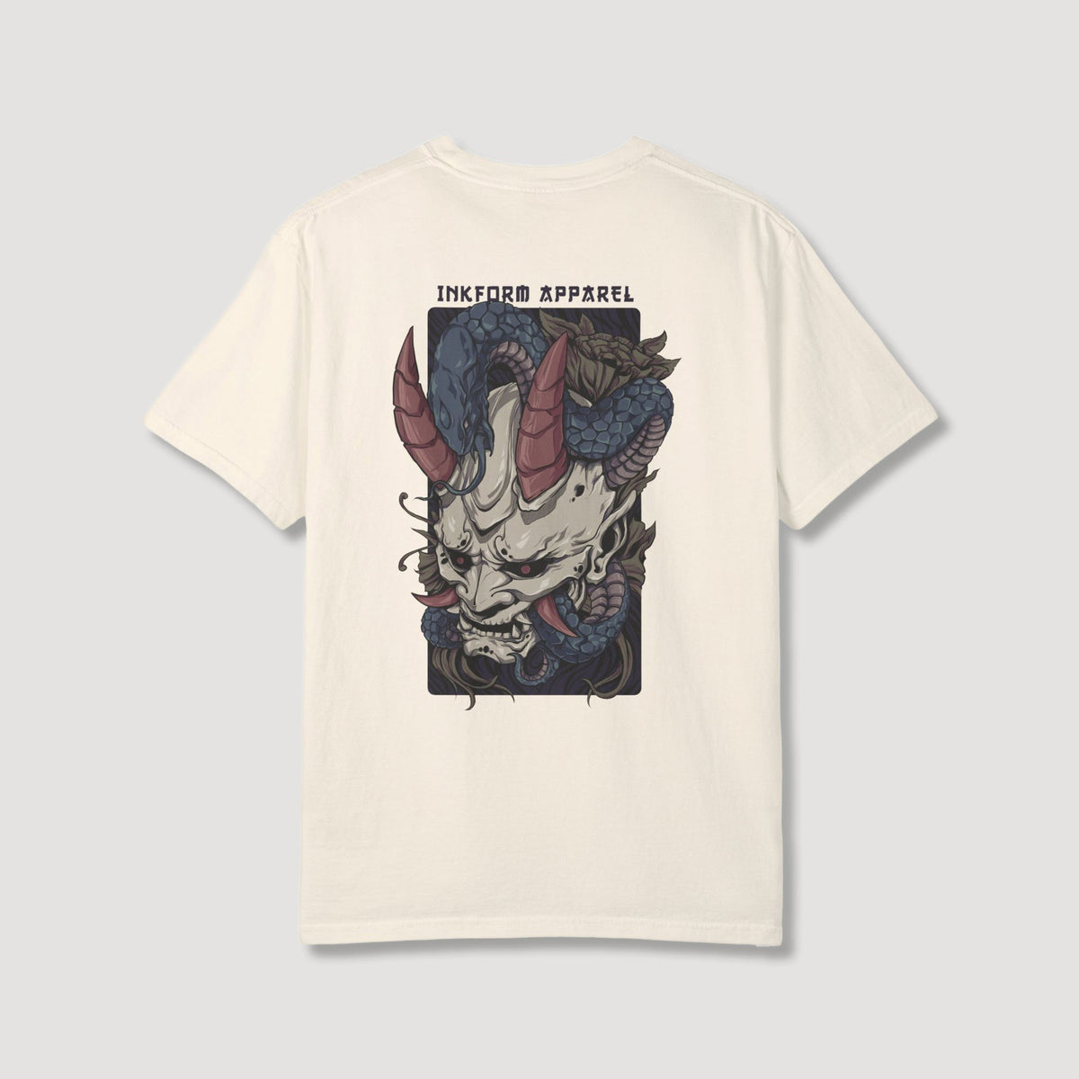White Oni Mask with Snake Back T-Shirt