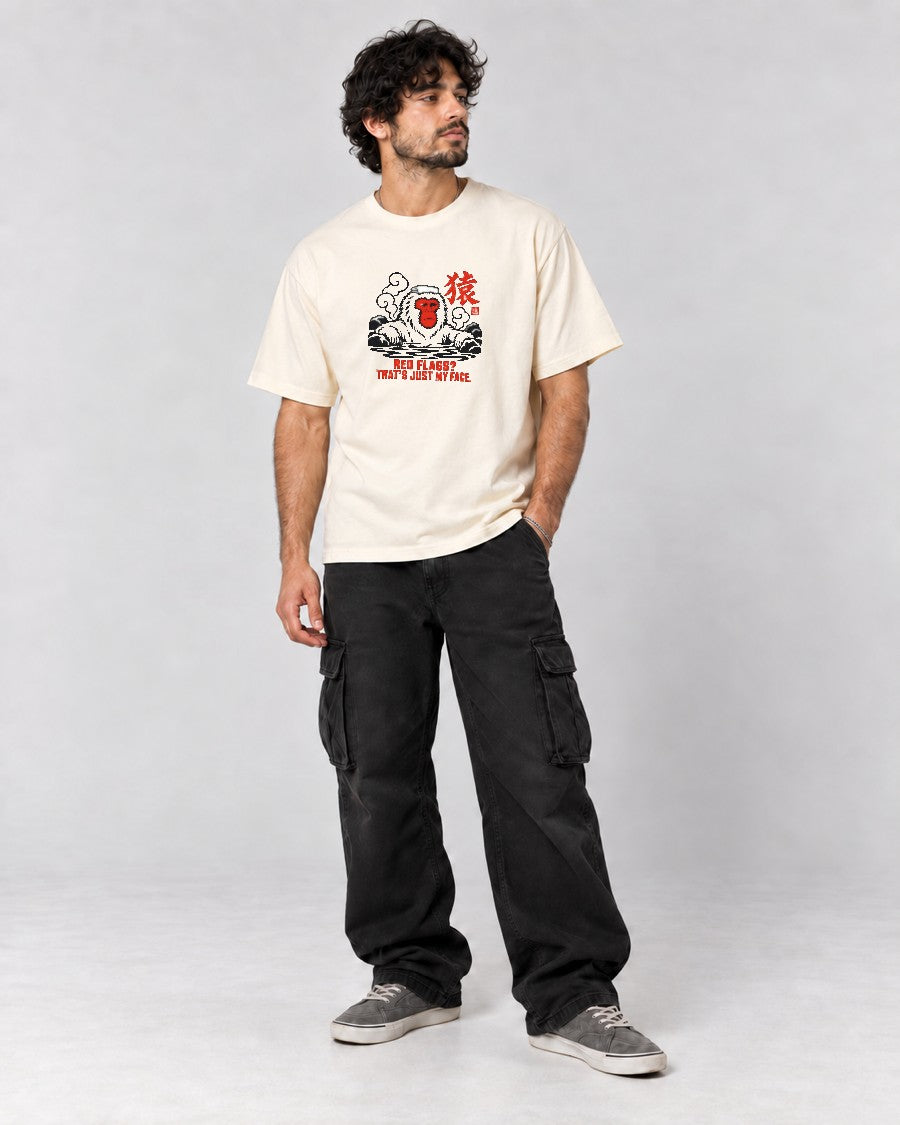 Red Flags Snow Monkey T-Shirt in Ivory, full body