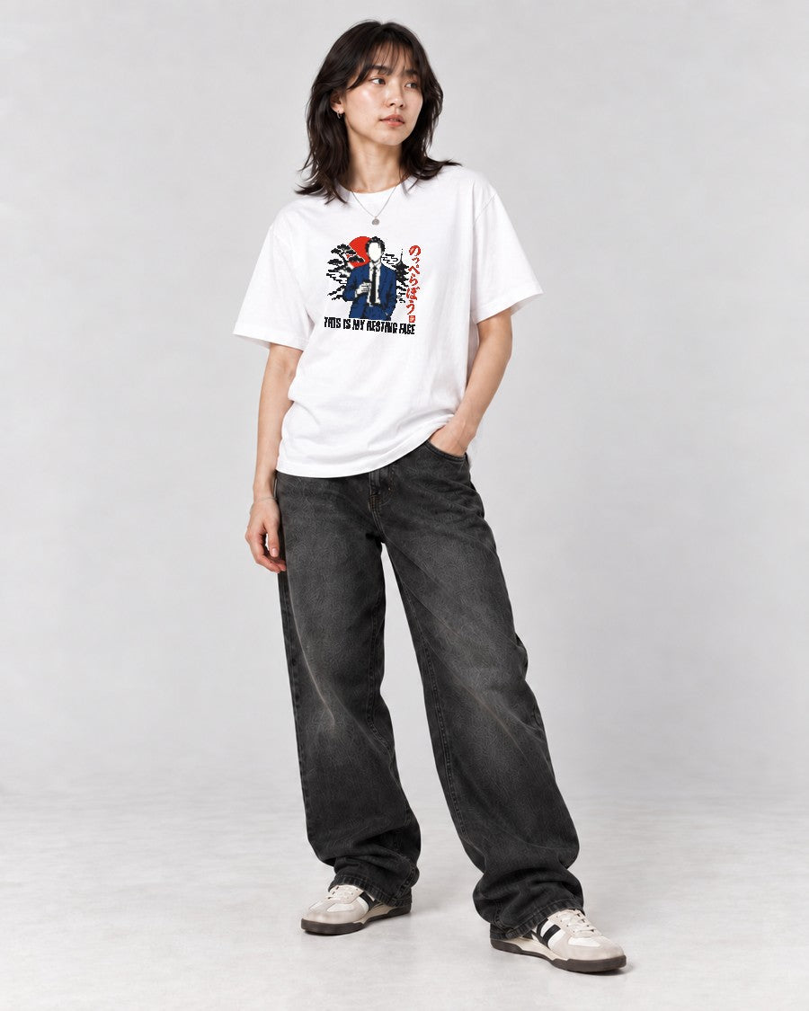 Resting Face Noppera-bo T-Shirt in White, full body