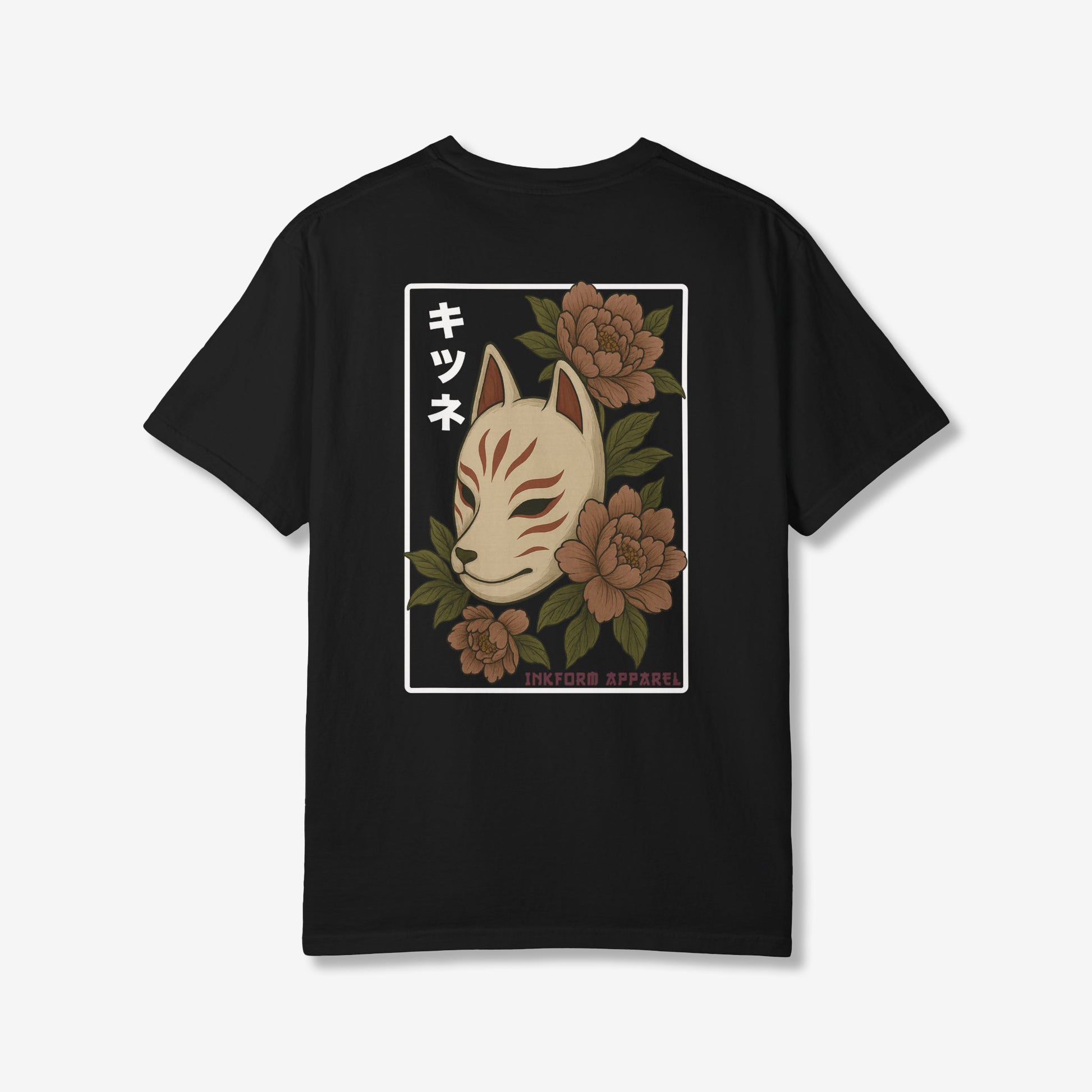 Kitsune Peony Flowers Back T-Shirt