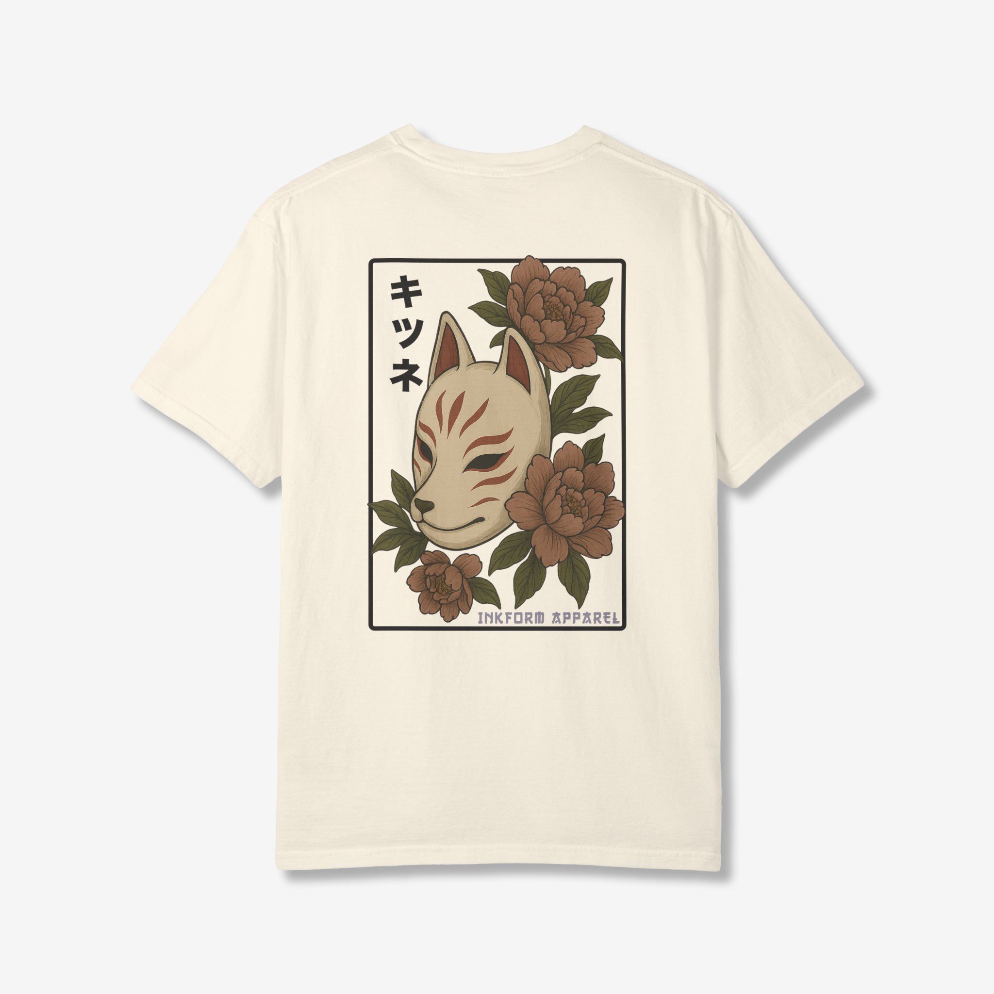 Kitsune Peony Flowers Back T-Shirt