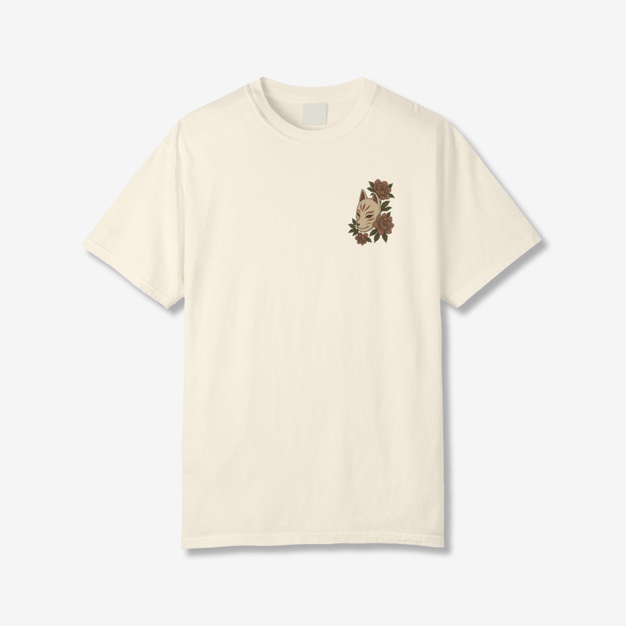Kitsune Peony Flowers Back T-Shirt
