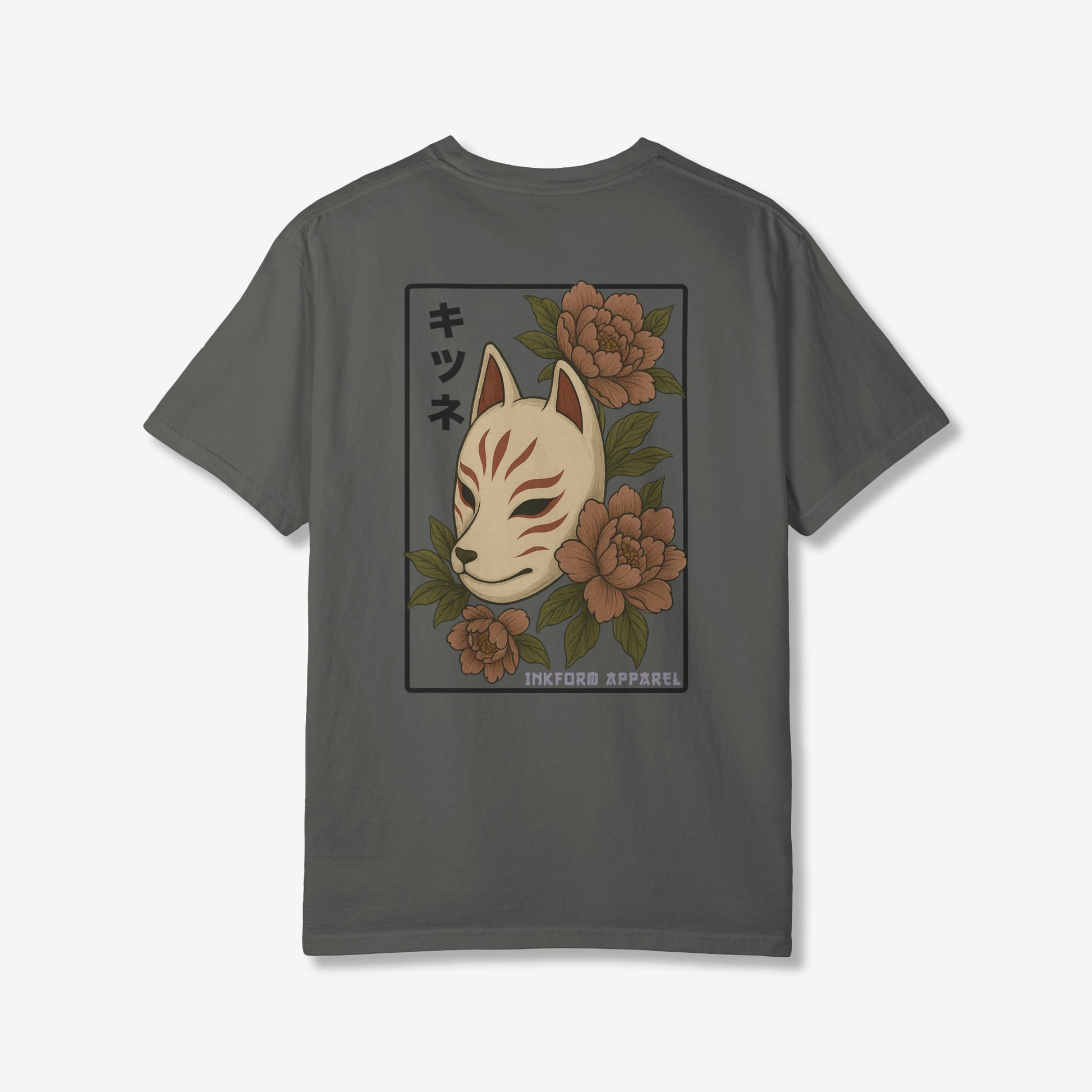 Kitsune Peony Flowers Back T-Shirt