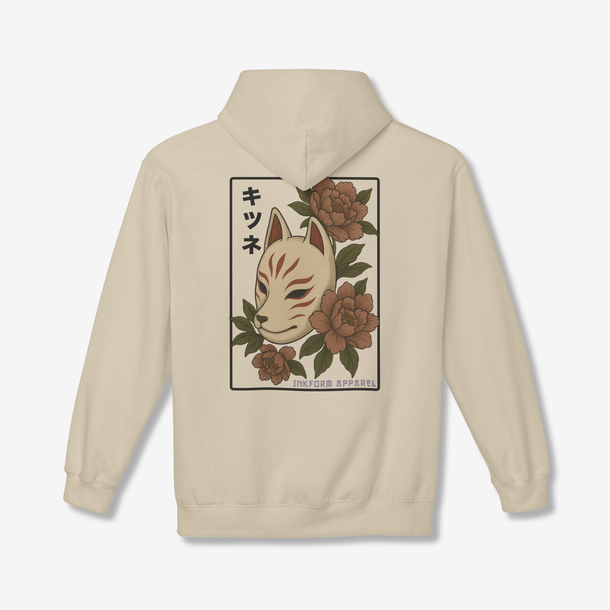 Kitsune Peony Flowers Back Hoodie