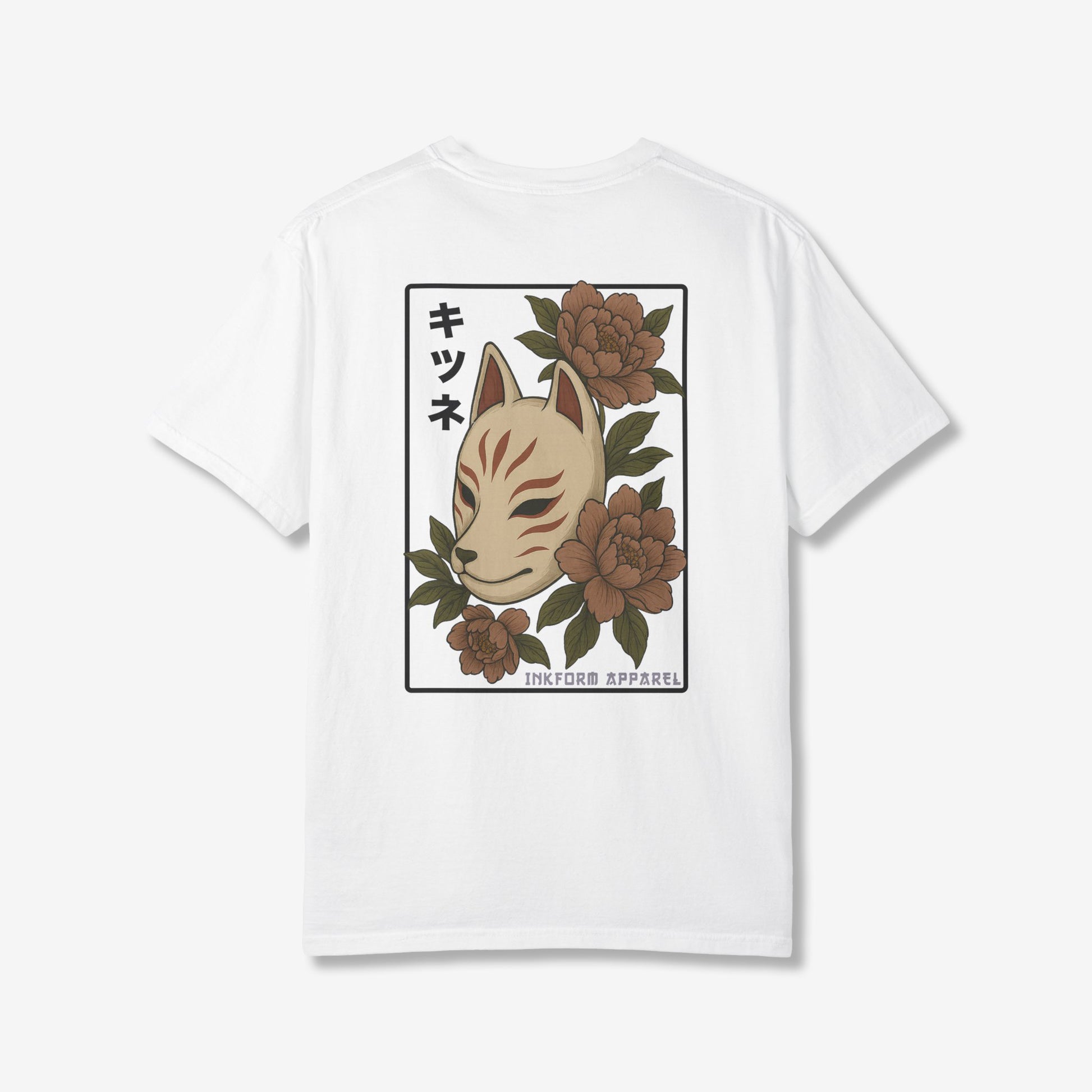 Kitsune Peony Flowers Back T-Shirt