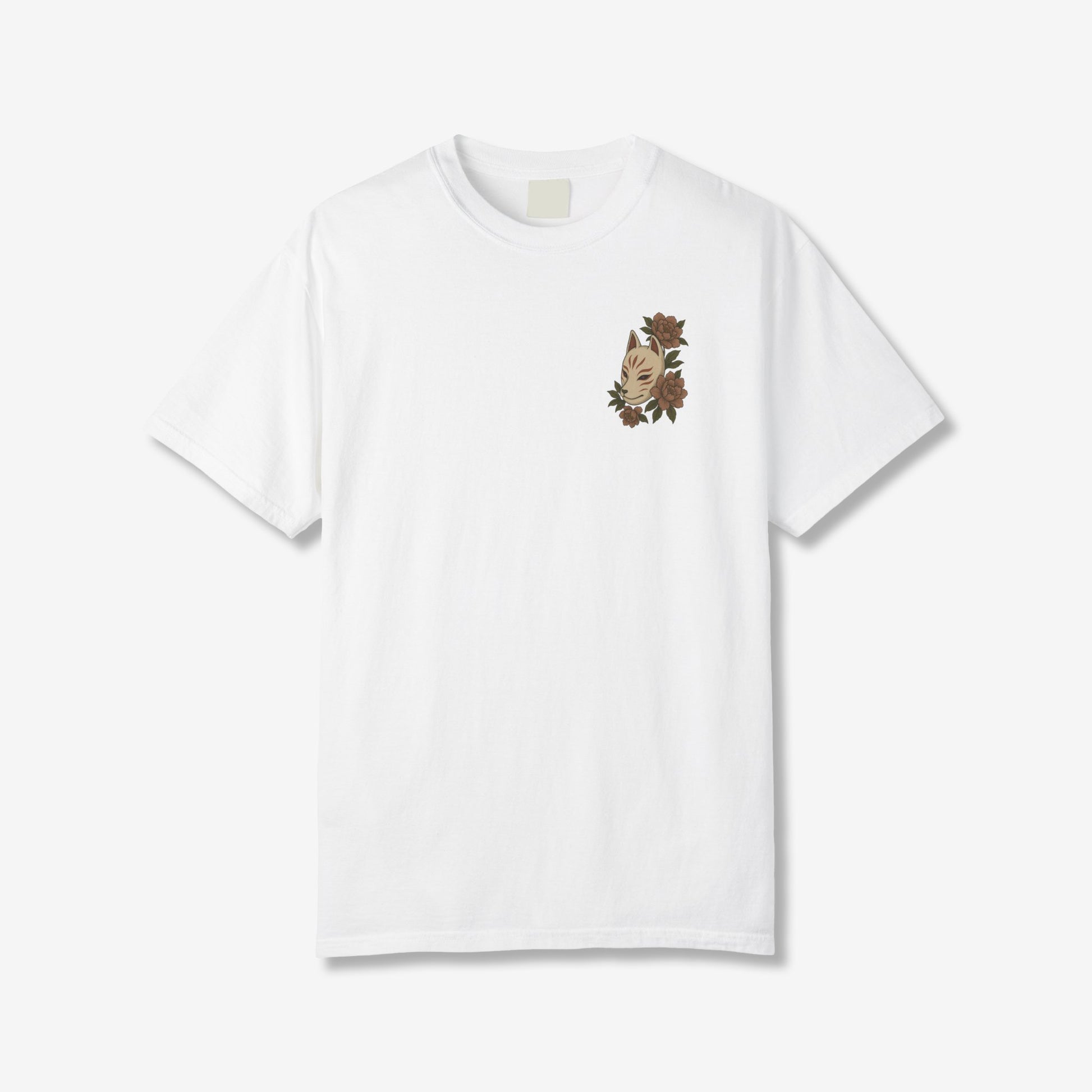 Kitsune Peony Flowers Back T-Shirt