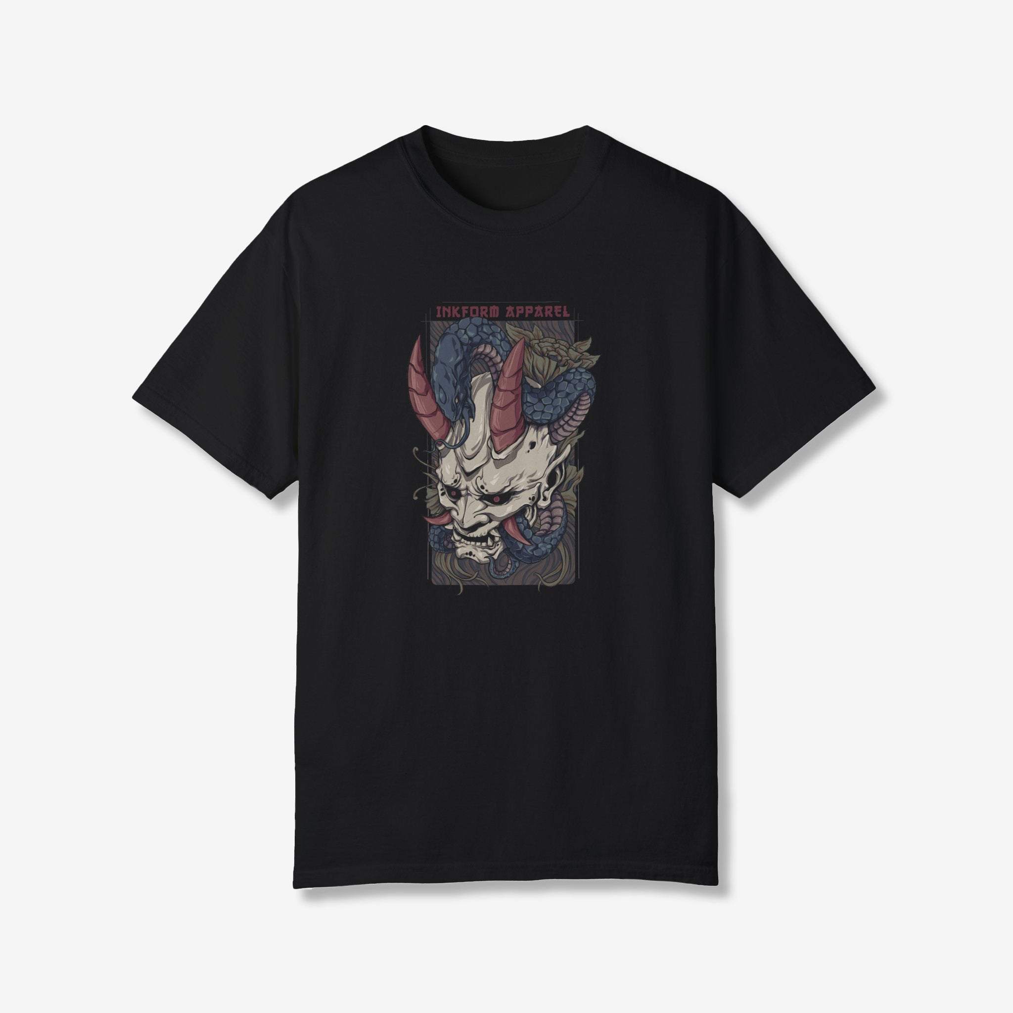 White Oni Mask with Snake T-Shirt | Japanese Graphic Tees