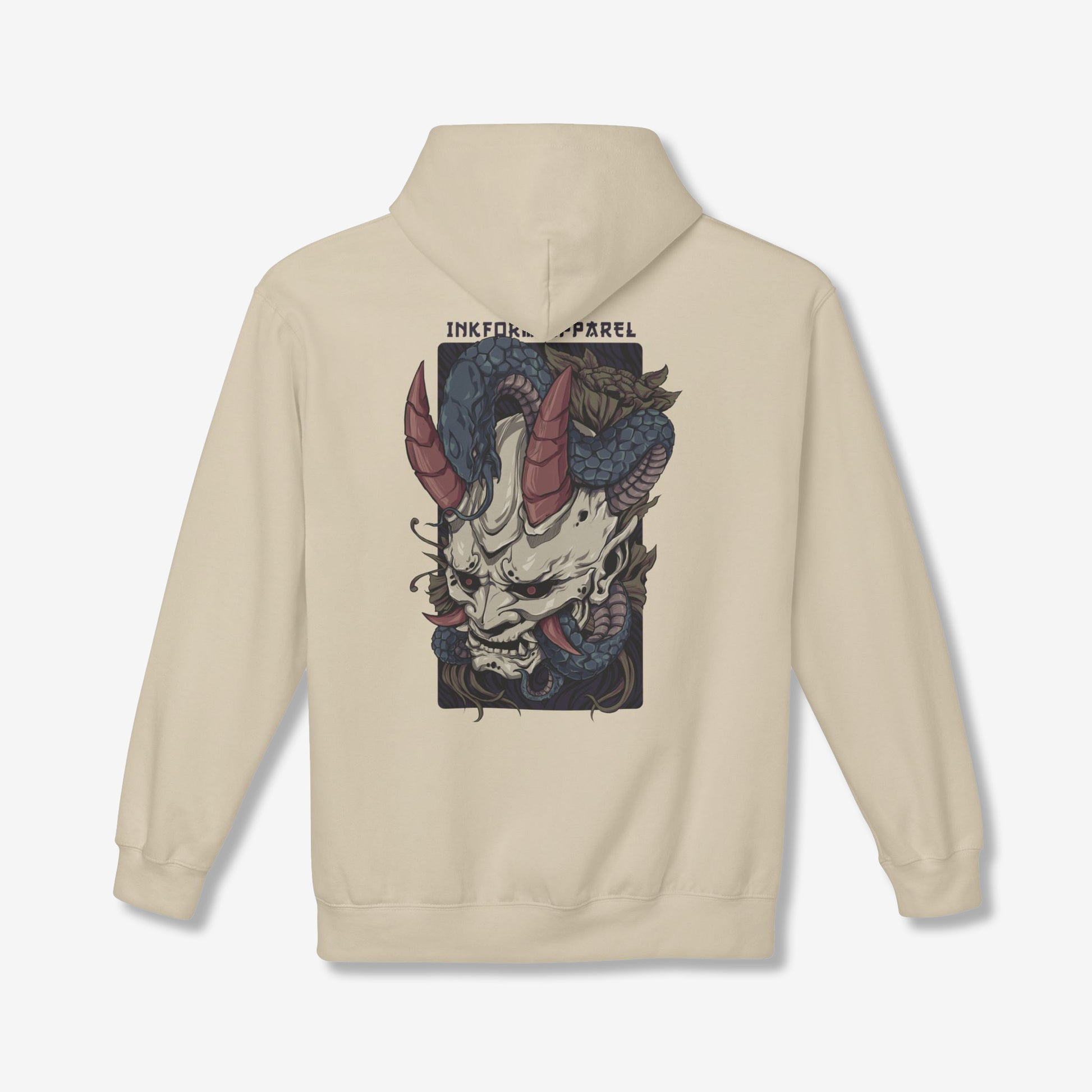 White Oni Mask with Snake Back Hoodie
