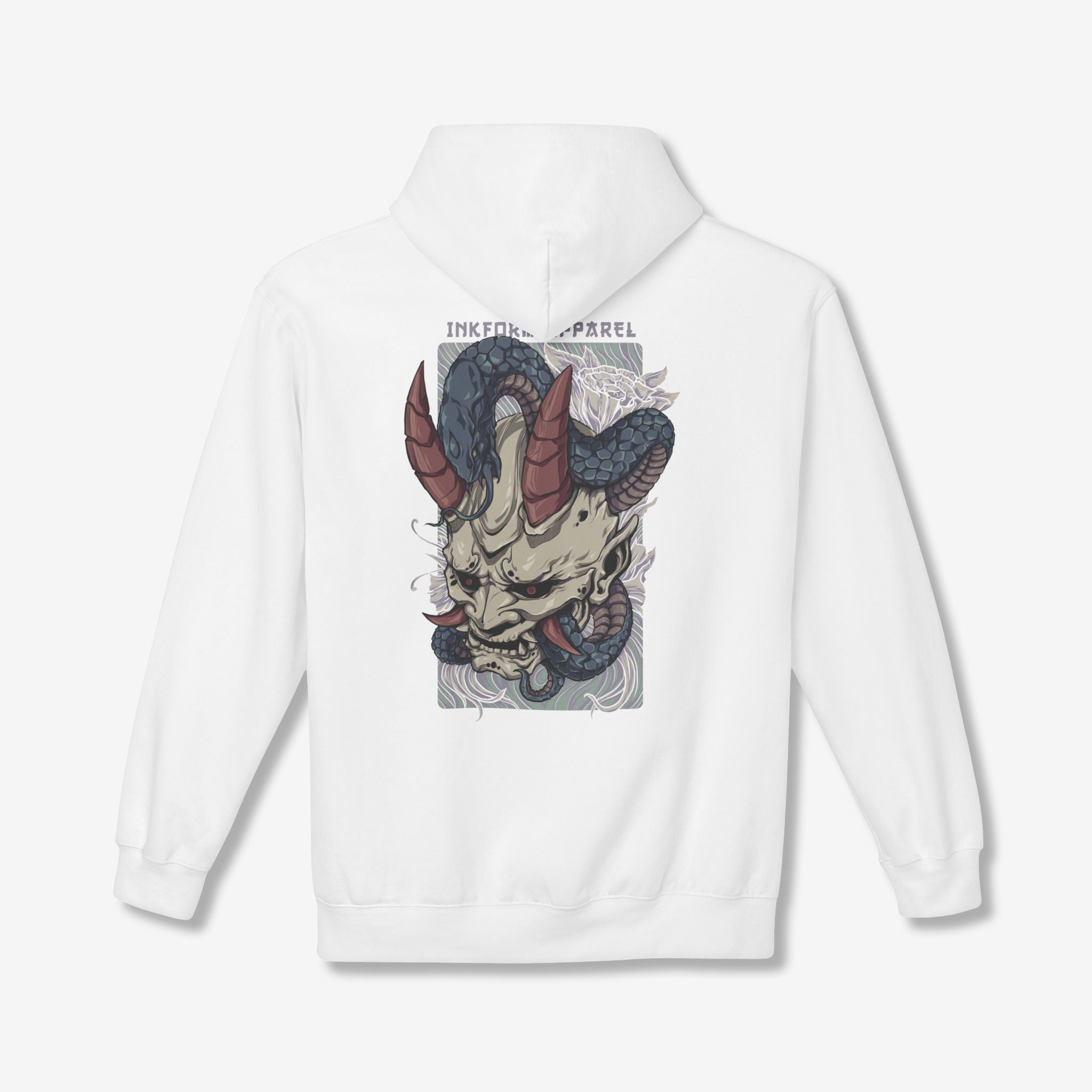 White Oni Mask with Snake Back Hoodie