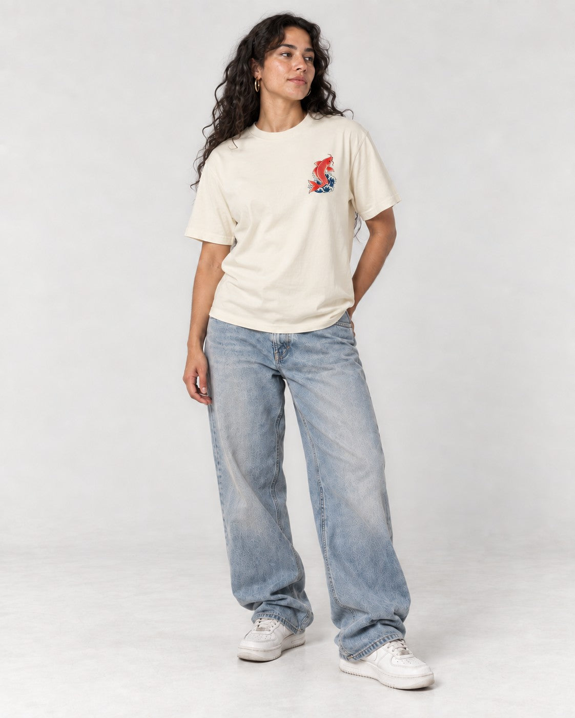 Koi Dragon Gate Back T-Shirt in Ivory, full body