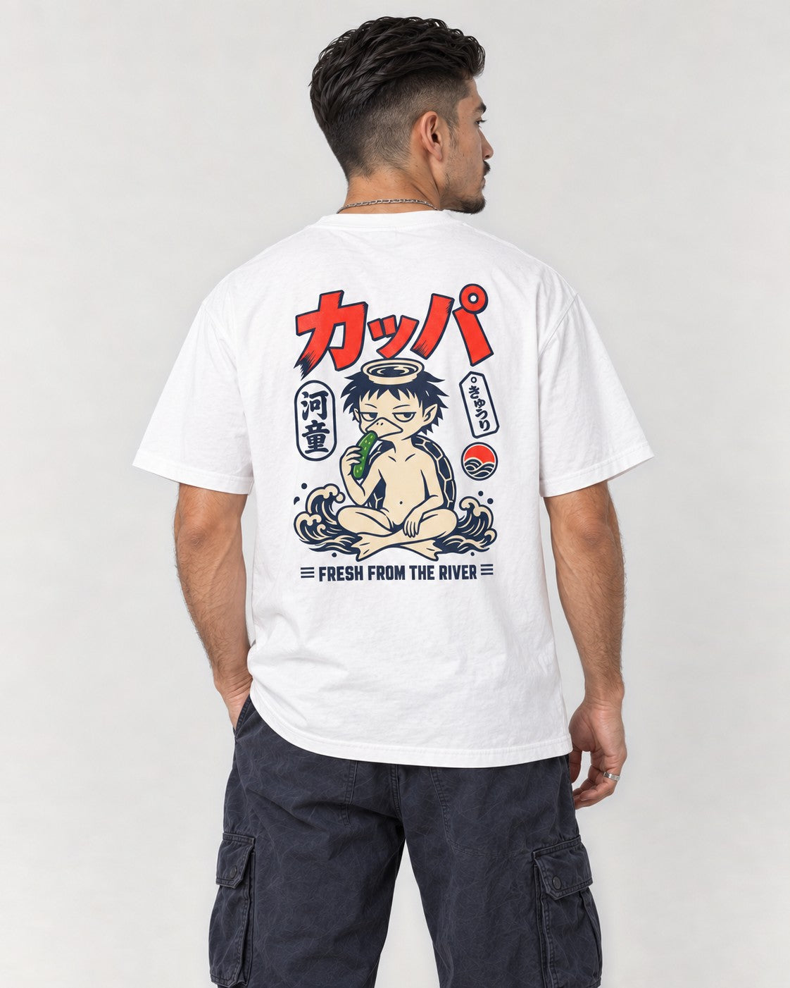 Kappa Yokai Cucumber Back T-Shirt in White, back