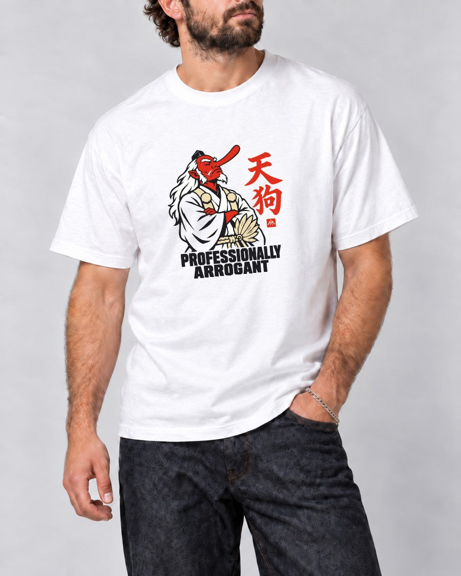 Professionally Arrogant Tengu T-Shirt in White, close-up
