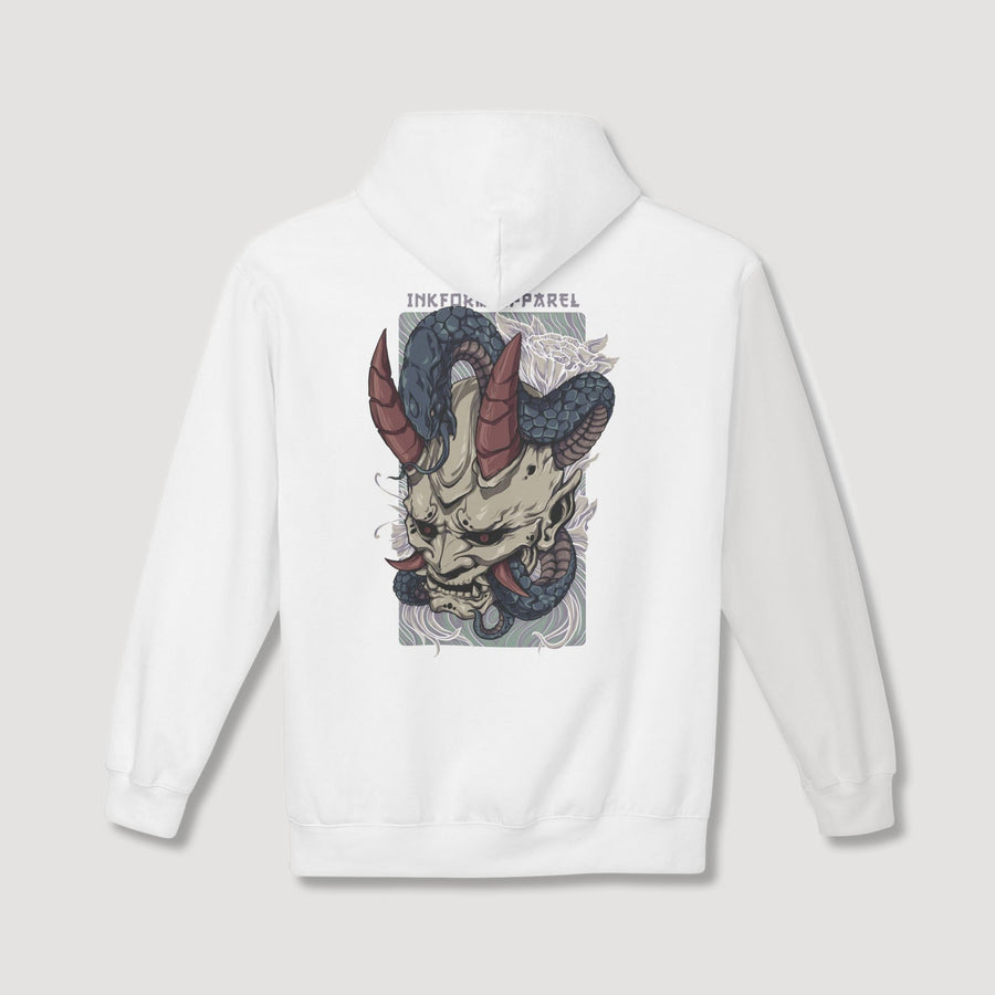 White Oni Mask with Snake Back Hoodie