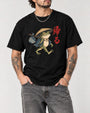 Kaeru Japanese frog tee in Black, close-up