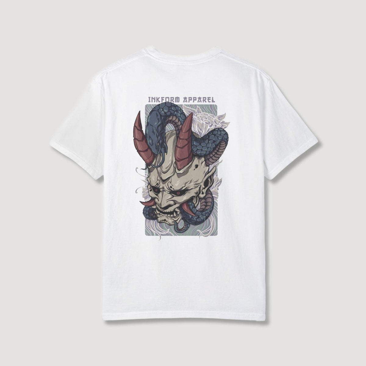 White Oni Mask with Snake Back T-Shirt