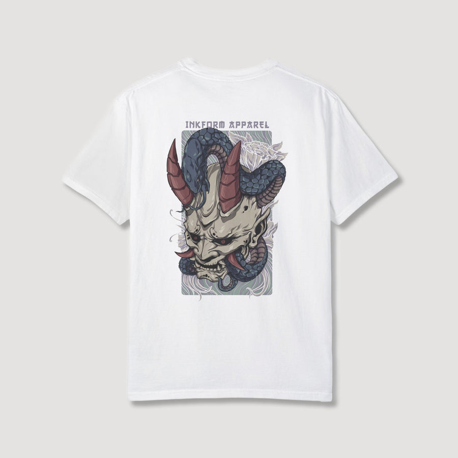 White Oni Mask with Snake Back T-Shirt